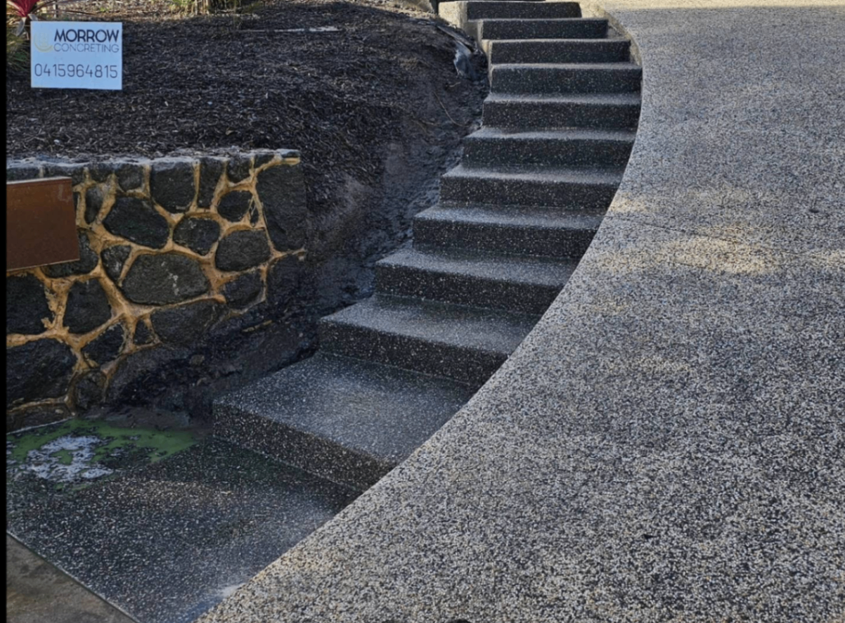 Freshly finished exposed aggregate driveway at a modern Geelong home